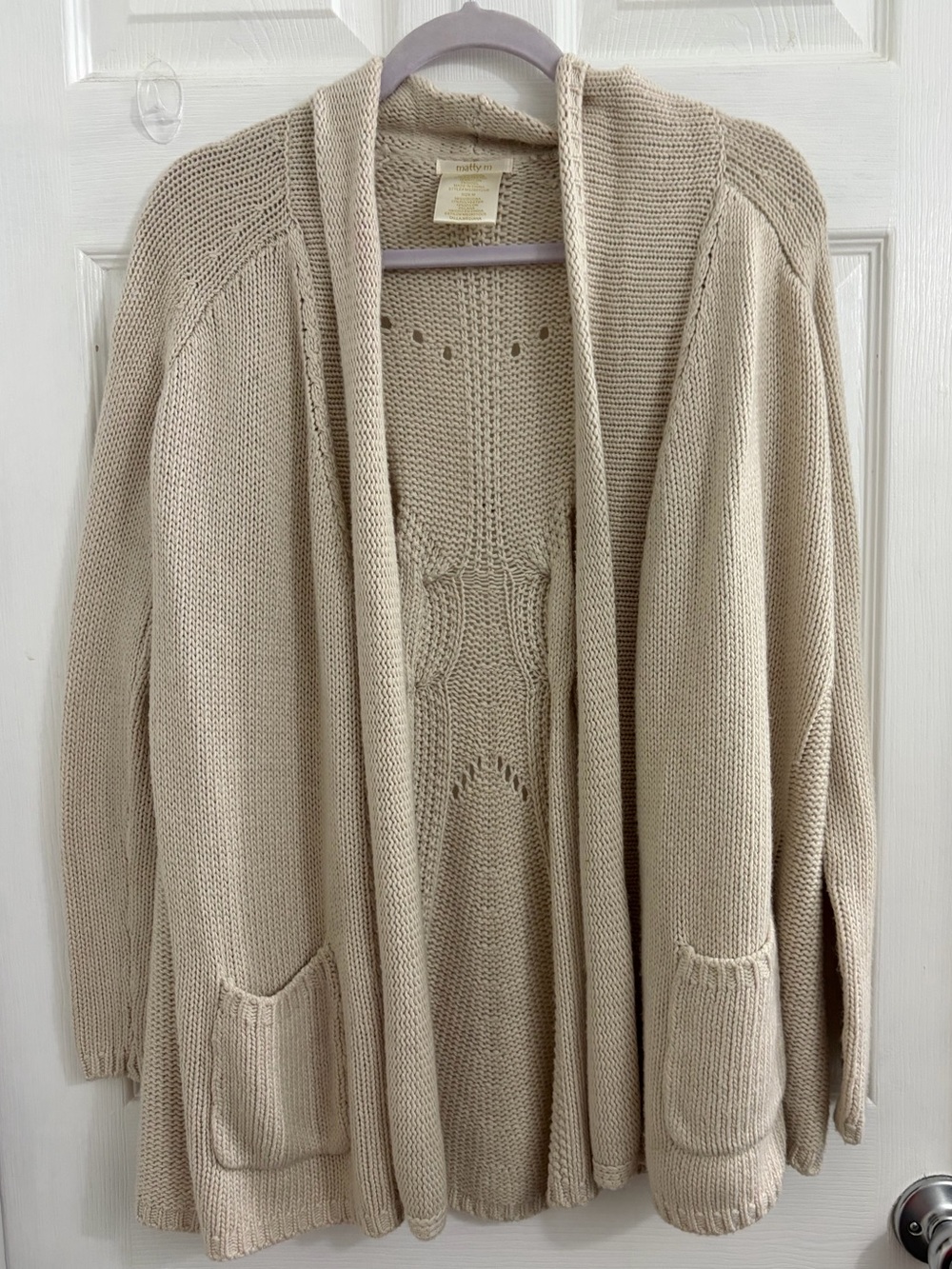 Matty M Cream Open-Front Knit Cardigan. Size medium $10